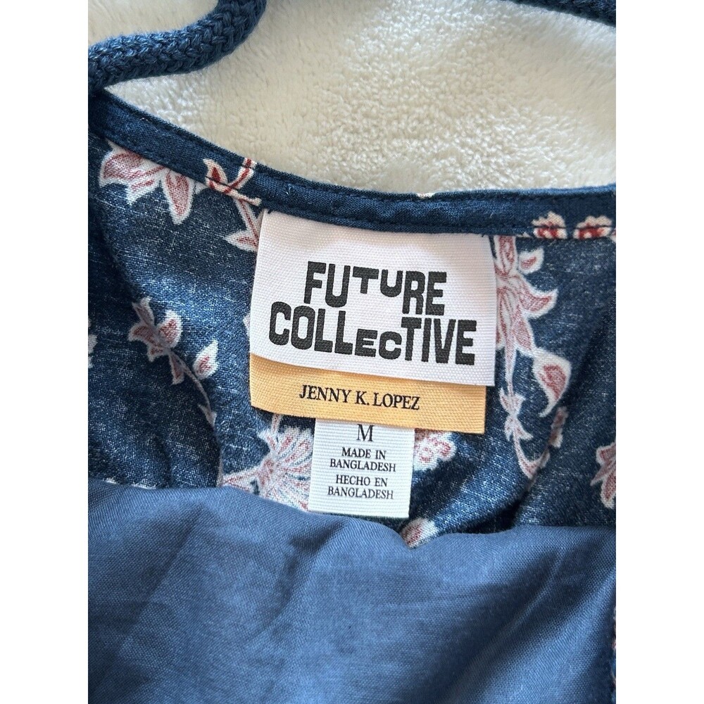 Future Collective Maxi Dress Medium Navy Floral Tie Waist Strappy Summer Boho - Picture 10 of 13